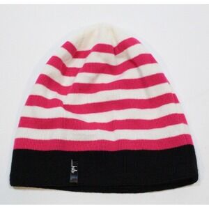 Bula Slouch Beanie Black Pink White Striped 100% Acrylic Winter Ski Snowboard